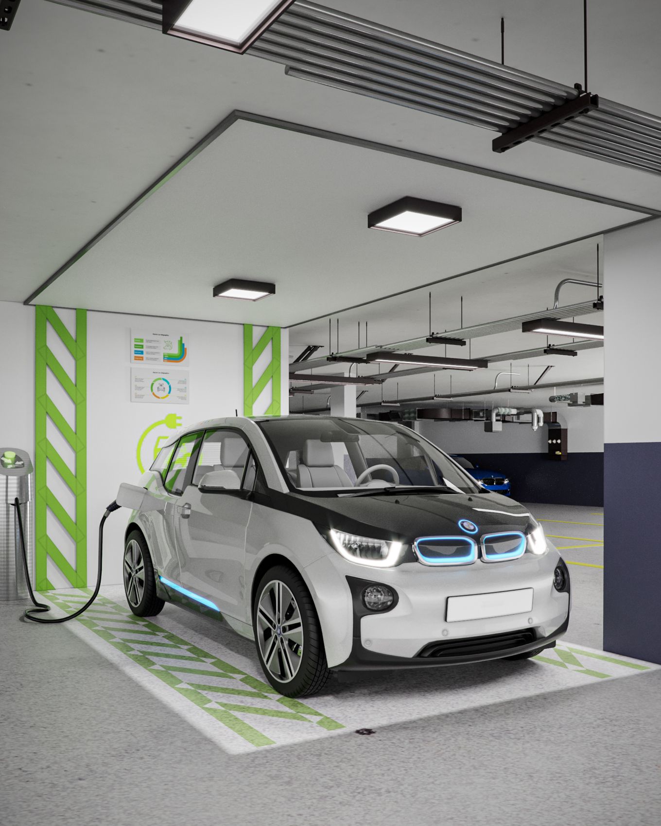 Vaga com carregador para carro elétrico